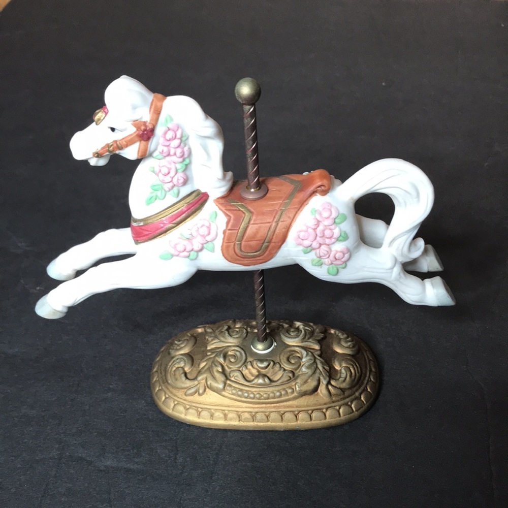 Vintage Porcelain And Brass Carousel Horse 6” x 5” x 2.5”